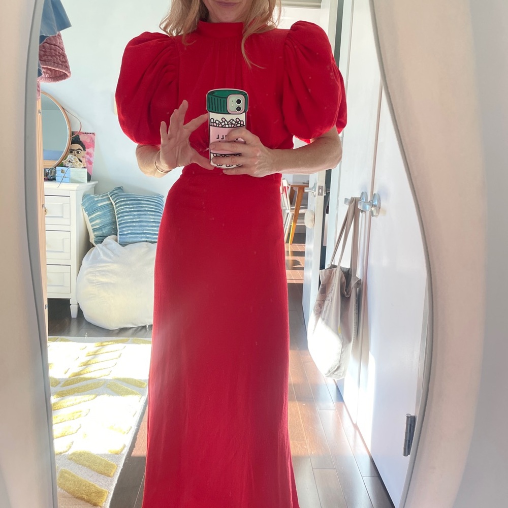 Rotate Puff Sleeve Midi Dress Size 34